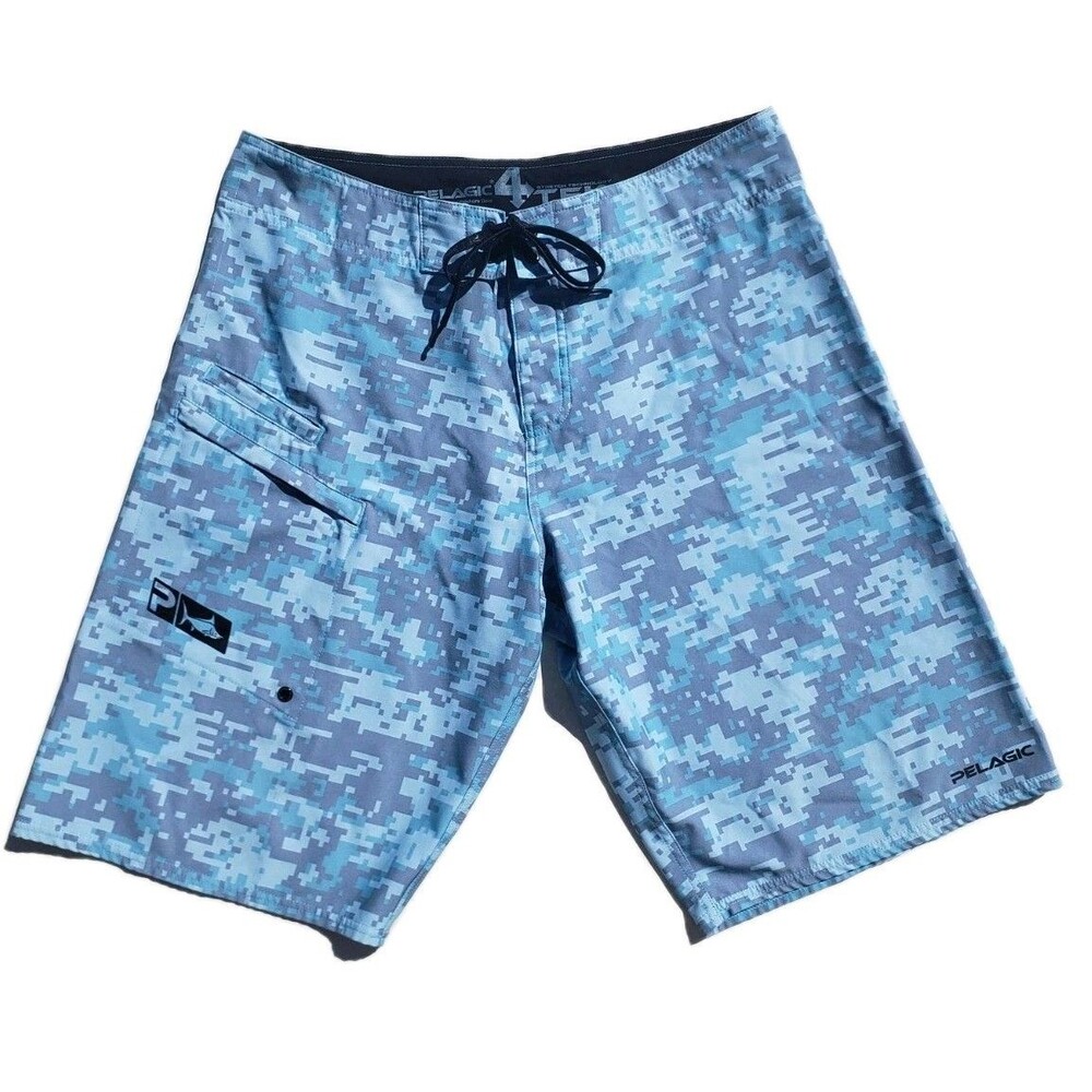 Pelagic Ambush Board Shorts Men’s 34 Blue Digital Camo Ripstop 4 Tek Stretch